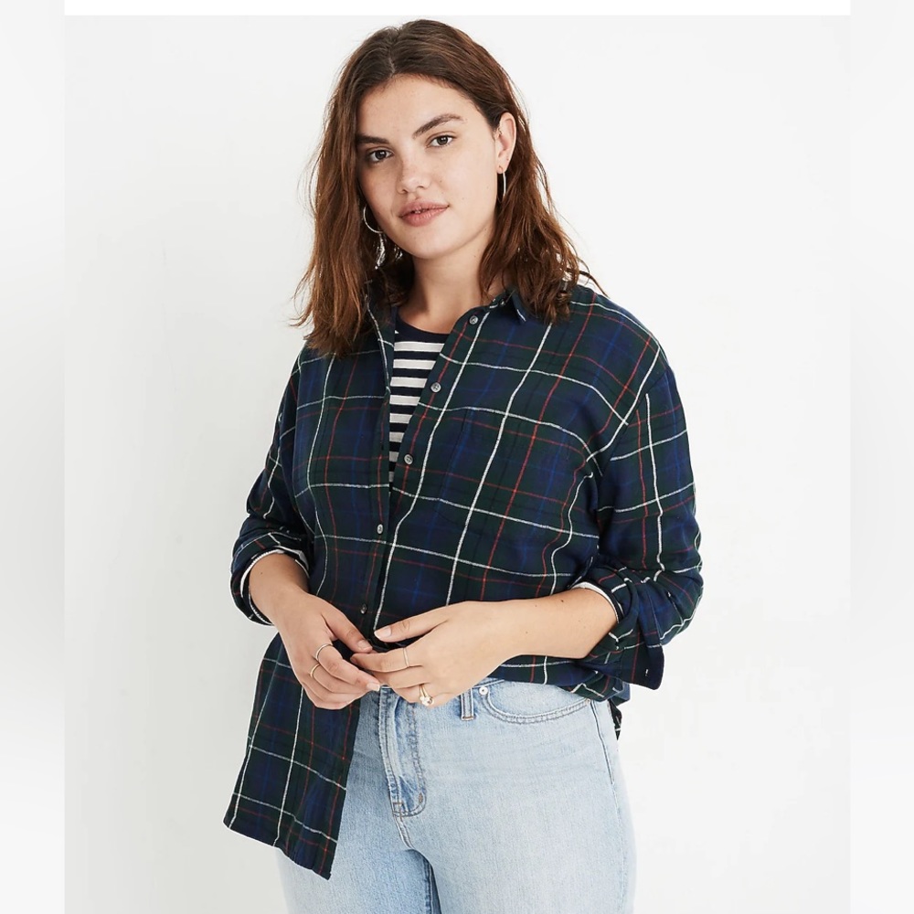 Madewell Flannel Oversized Ex-Boyfriend Shirt Dark Plaid